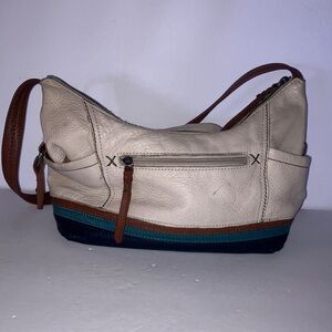 The Sak Cream, Brown & Blue Leather Hobo Bag 8x14” bag with 25”‎ strap